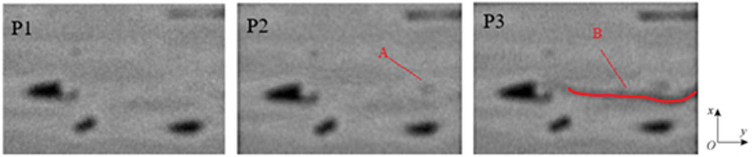 Figure 9
Evolution process of local area damage in the xOy plane.