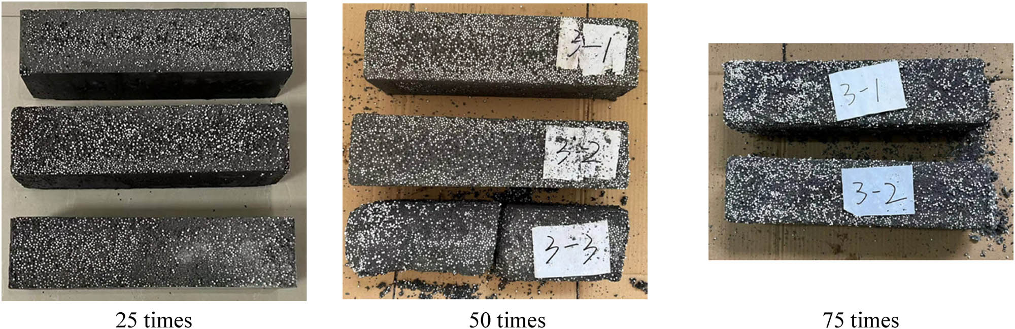 Figure 9
Freeze–thaw damage morphology of Group 3 specimens.