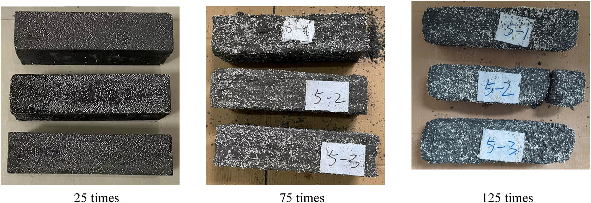 Figure 11
Freeze–thaw damage morphology of Group 5 specimens.