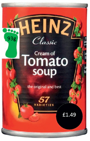 Figure 6: An example of the “Heinz Classic Cream of Tomato Soup” with a price sticker at the bottom right corner and a low carbon footprint in the top left corner.