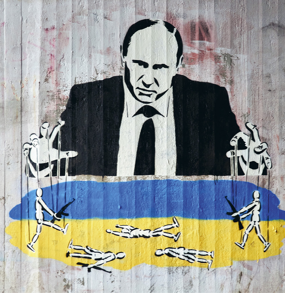  No Putin, no war, Karikatur auf Beton in der Ukraine