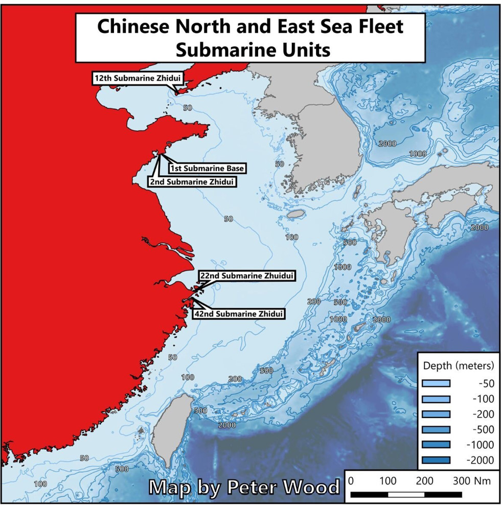 Abbildung 1: Wassertiefen im Bohai, Gelben Meer und Ostchinesischen Meer