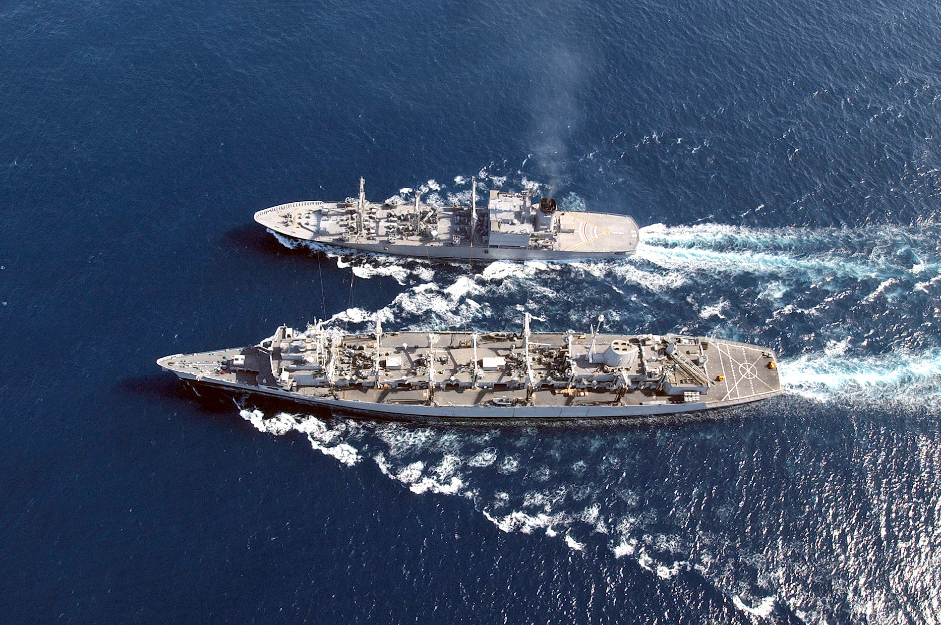  In support of Operation Enduring Freedom, USS Seattle receives fuel from the Japanese fleet support ship Tokiwa, 11 May 2002