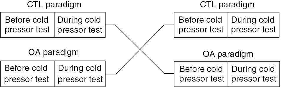 Fig. 1: 
            Flowchart showing the cross-over design. CTL=constant control stimulus; OA=offset-analgesia.
          