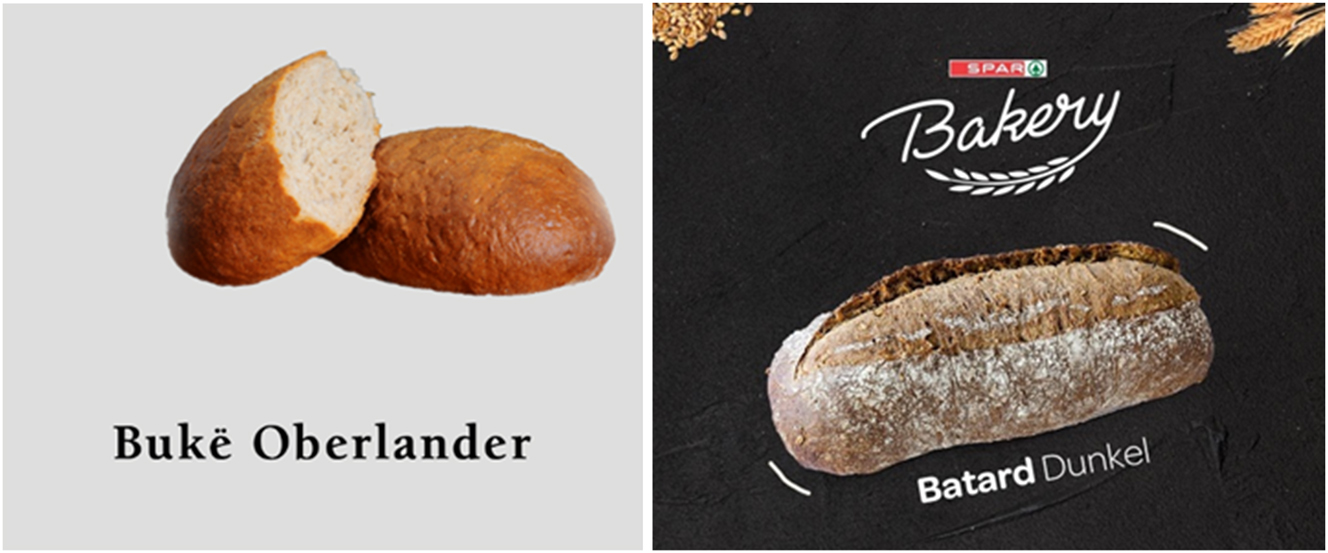 Figure 9 and 10: 

Bukë Oberlander, Buka Bakery advertisement, and Batard Dunkel, Spar Bakery advertisement. Sources: Buka Bakery and Spar websites. Sources: https://bukabakery.com and https://spar-kosova.com (accessed 24 November 2024).
