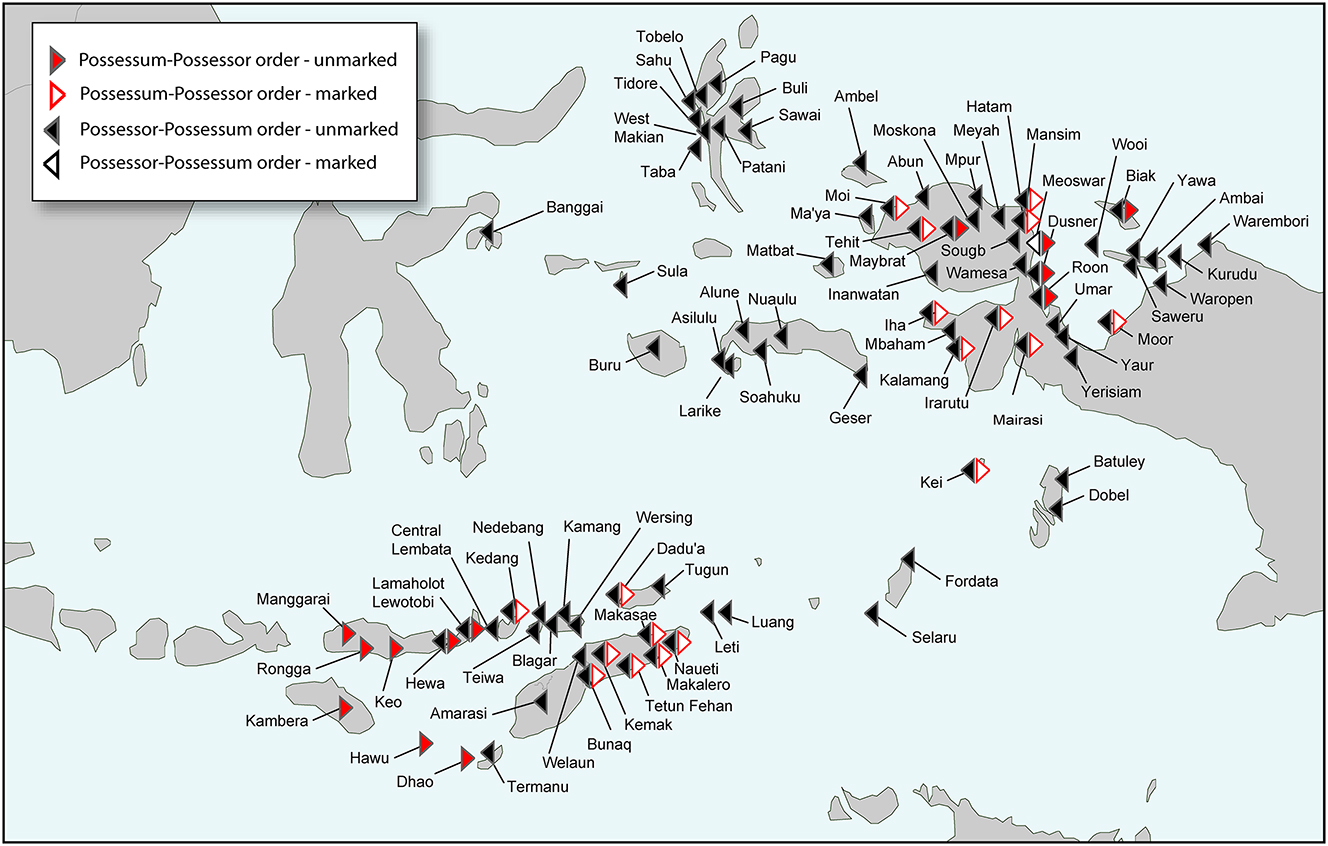 Map 2: 
Ordering of possessor and possessum in the languages of Wallacea.