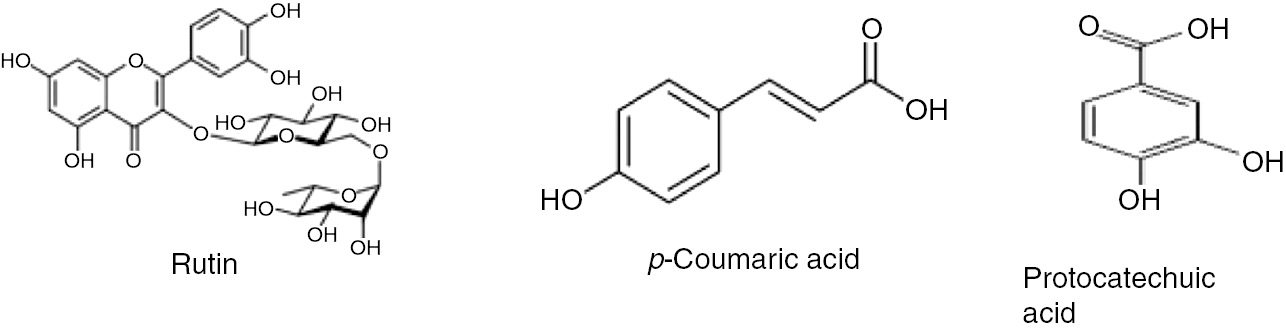 Figure 1: Rutin, p-coumaric acid, protocatechuic acid.