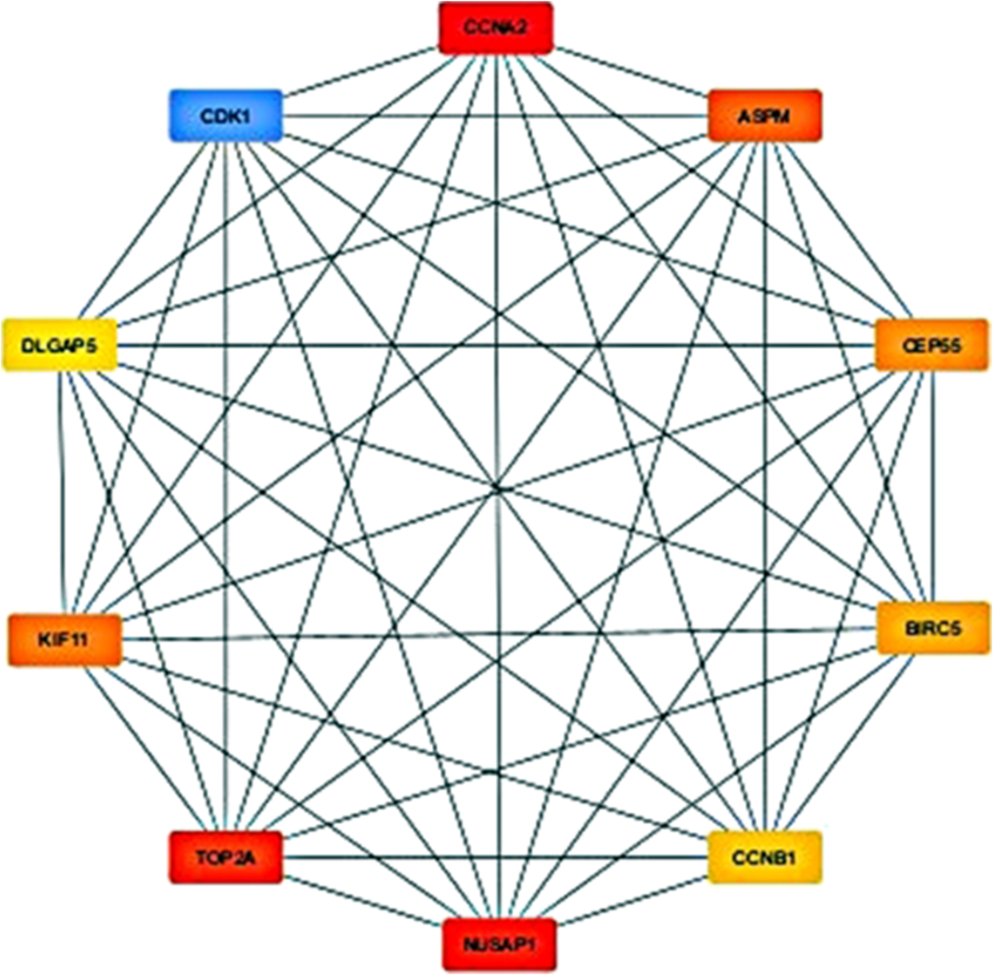 Figure 3: 
The identified top 10 hub genes having maximum number of interactions detected via Cytohubba.
