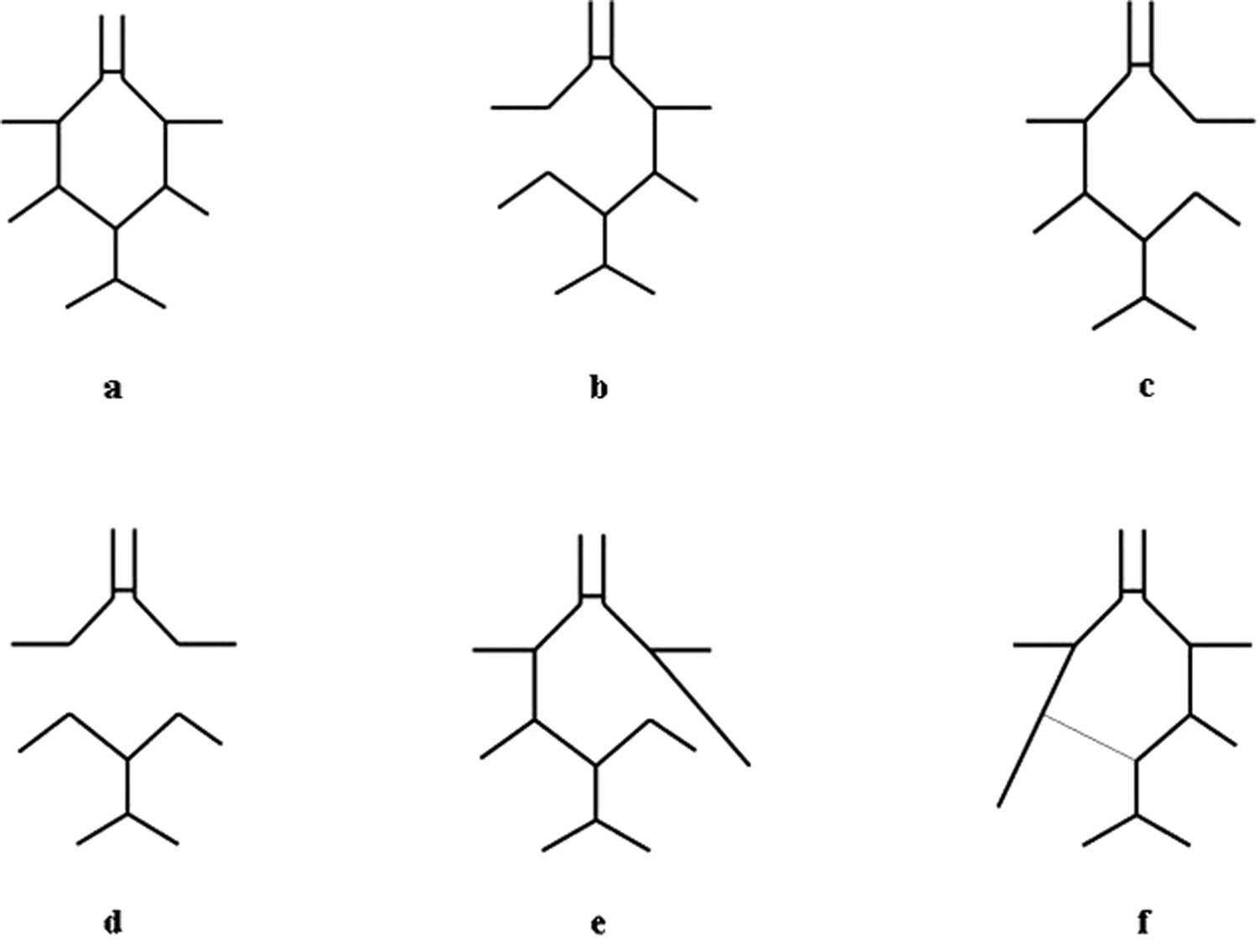 Figure 3
Anatomical malformations of the CoW. The graph demonstrates the normal collateral structure for the sake of comparison (a) and the different malformations found in the cohort (b–f).