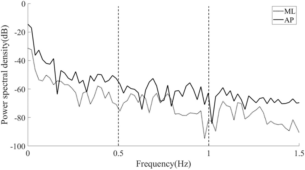 Figure 5 
               PSD analysis diagram of a typical COP position signal.
            