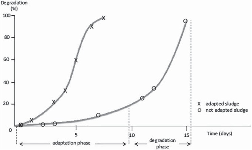 Figure 4 Example of sludge adaptation for PVOH in the OECD 302B test