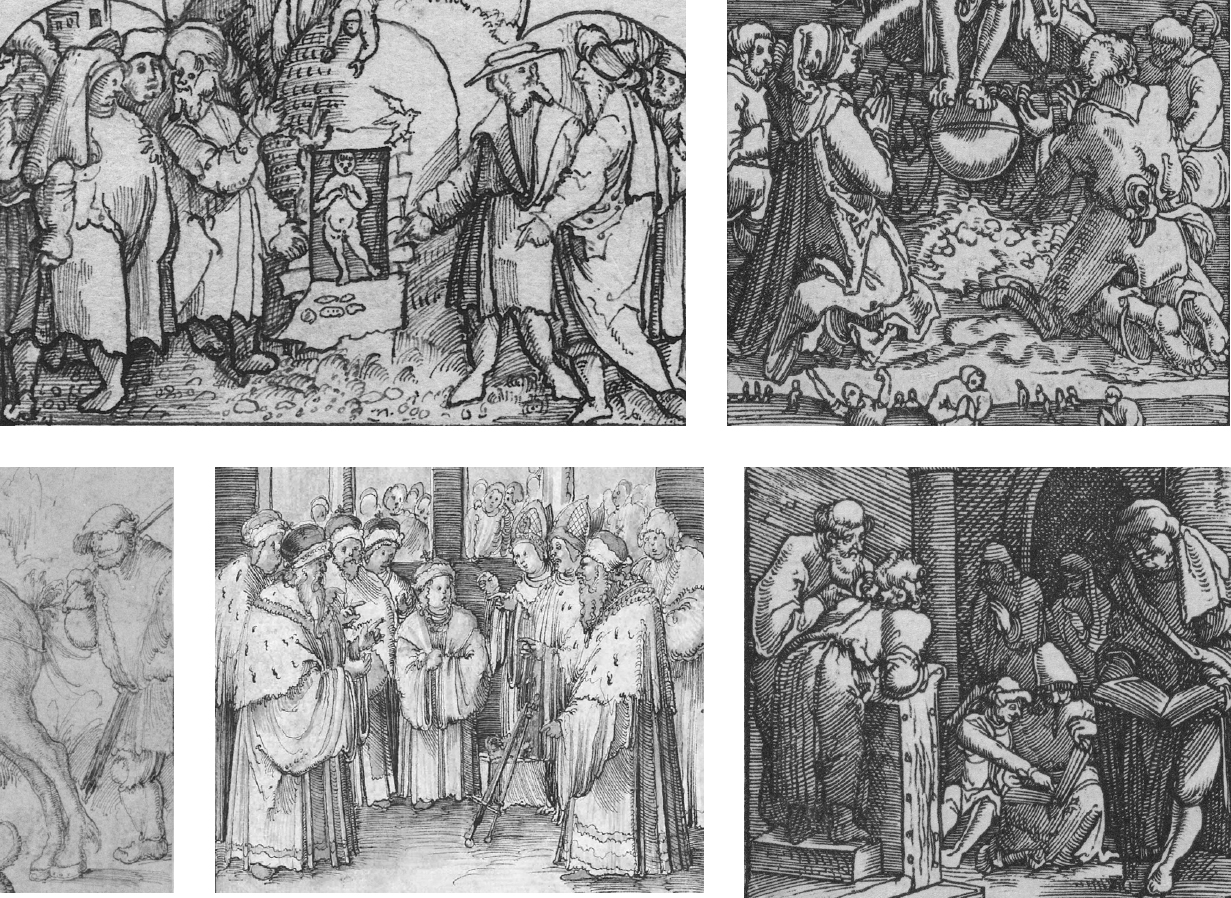 15 
Figure comparisons. Details from a: the Erlangen drawing (fig. 1); b: The Last Judgment from The Fall and Salvation of Mankind, New York, The Metropolitan Museum of Art, inv. no. 20.11.45; c: Female Falconer on Horseback, Berlin, Staatliche Museen, Kupferstichkabinett, KdZ 81; d: Historia Friderici et Maximiliani, Vienna, Österreichisches Staatsarchiv, Haus-, Hof- und Staatsarchiv, Hs B 9, fol. 8v; e: The Dispute in the Temple from The Fall and Salvation of Mankind, New York, The Metropolitan Museum of Art, inv. no. 20.11.20
