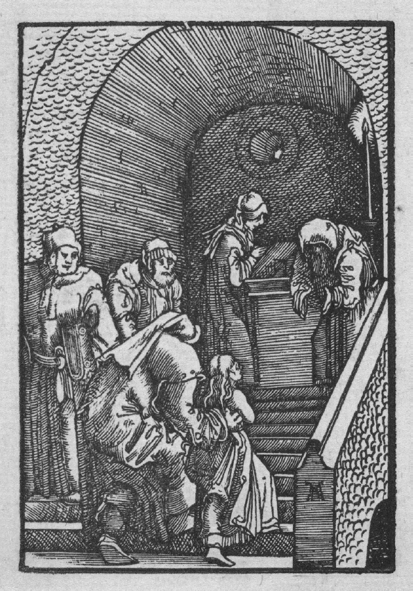 16 
Albrecht Altdorfer, Presentation of the Virgin in the Temple, from the series The Fall and Redemption of Man, ca. 1513, woodcut, 7.2 × 4.8 cm. New York, The Metropolitan Museum of Art, inv. no. 20.11.12
