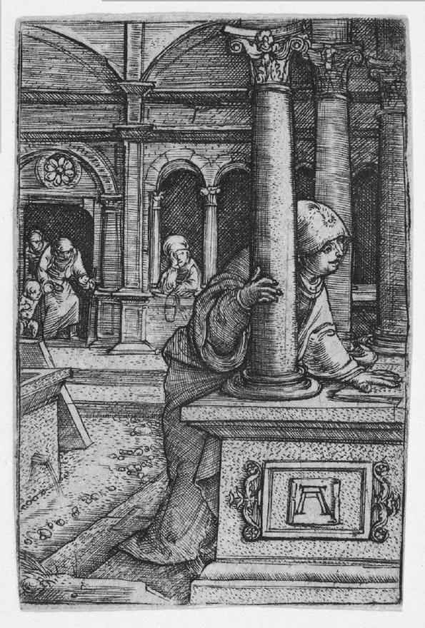 18 
Albrecht Altdorfer, The Virgin Searching for Her Son in the Temple, ca. 1519–1520, engraving, 6.3 × 4.2 cm. New York, The Metropolitan Museum of Art, inv. no. 30.24.1
