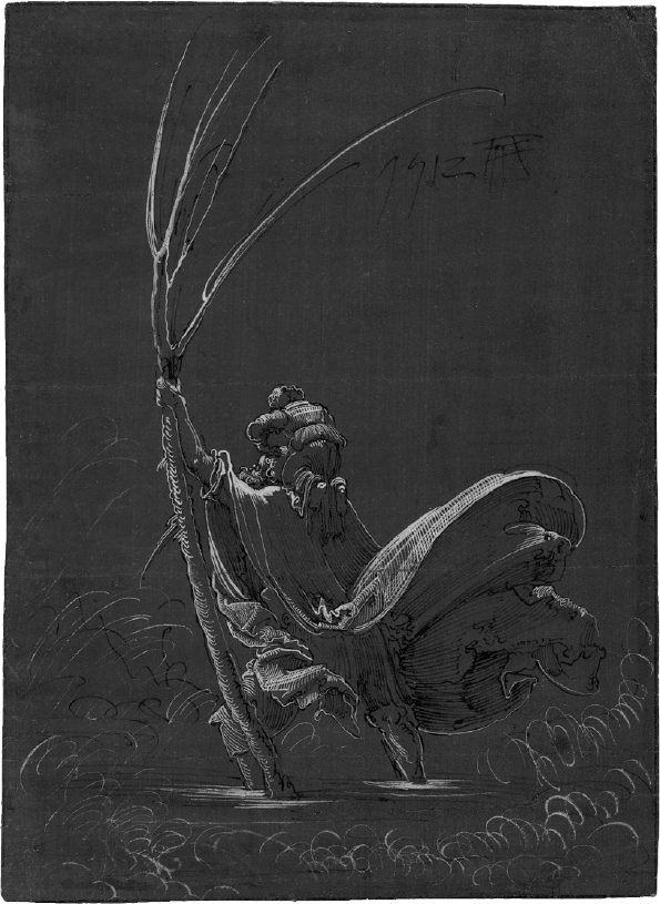 20 
Albrecht Altdorfer, Saint Christopher, 1512, pen and ink with white highlights on dark brown prepared paper, 27.2 × 15.5 cm. London, British Museum, inv. no. 1925,0509.1
