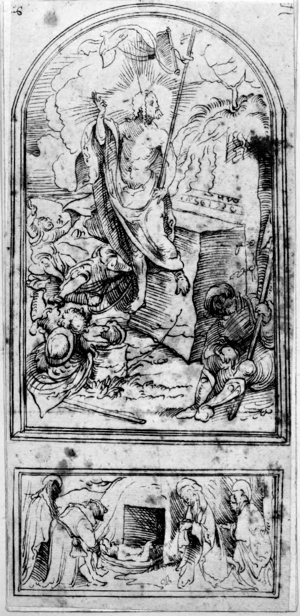 22 
Hans Burgkmair, Christ’s Entombment and Resurrection, ca. 1521, pen and ink on paper, 23.3 × 11.5 cm. Stockholm, Nationalmuseum, inv. no. NMH 119/1918
