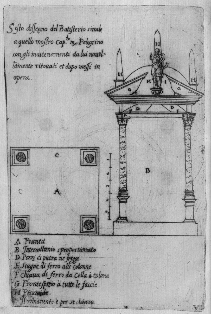 9 Elévation du baptistère du Dôme de Milan, gravure sur cuivre dans Martino Bassi, Dispareri in materia d’architettura, e perspettiva, Brescia 1572, pl. 6. Zurich, ETH-Bibliothek, Rar 1813