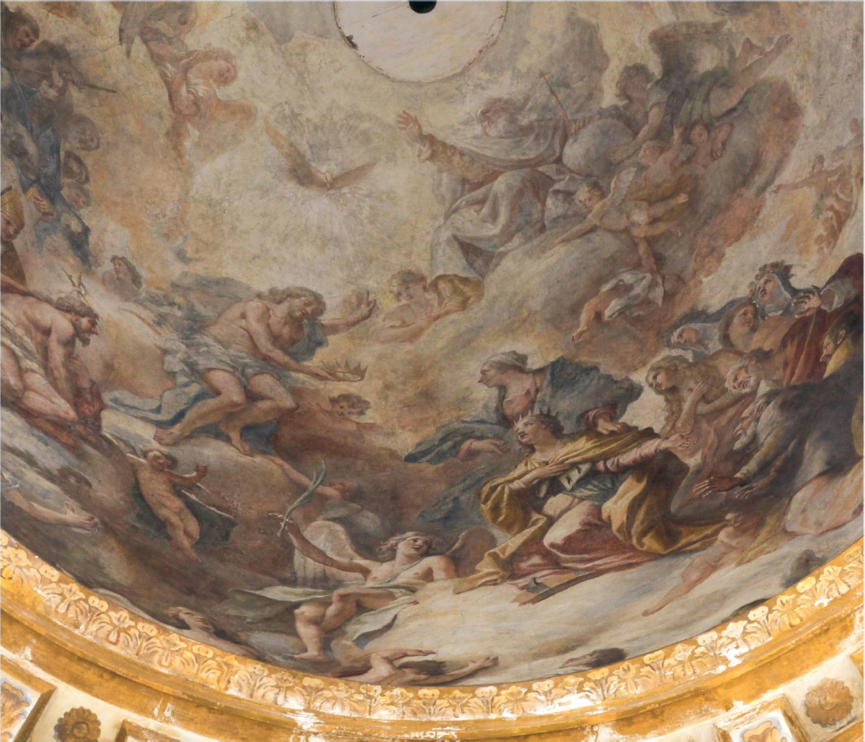 9 
Paolo De Matteis, Gloria with the Coronation of St. Catherine of Alexandria, detail, 1712, fresco. Naples, Santa Caterina a Formiello, dome
