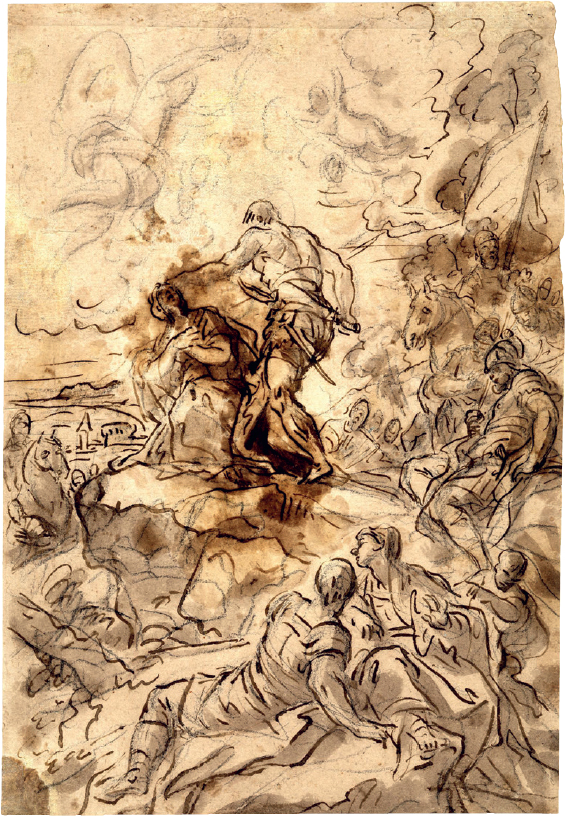 20 
Paolo De Matteis, The Martyrdom of a Female Saint, ca. 1700–1702, pen and brown ink, with gray-brown wash, over black chalk, on light gray prepared paper, 41.4 x 28.7 cm. London, British Museum, acc. no. 1978,1007.2

