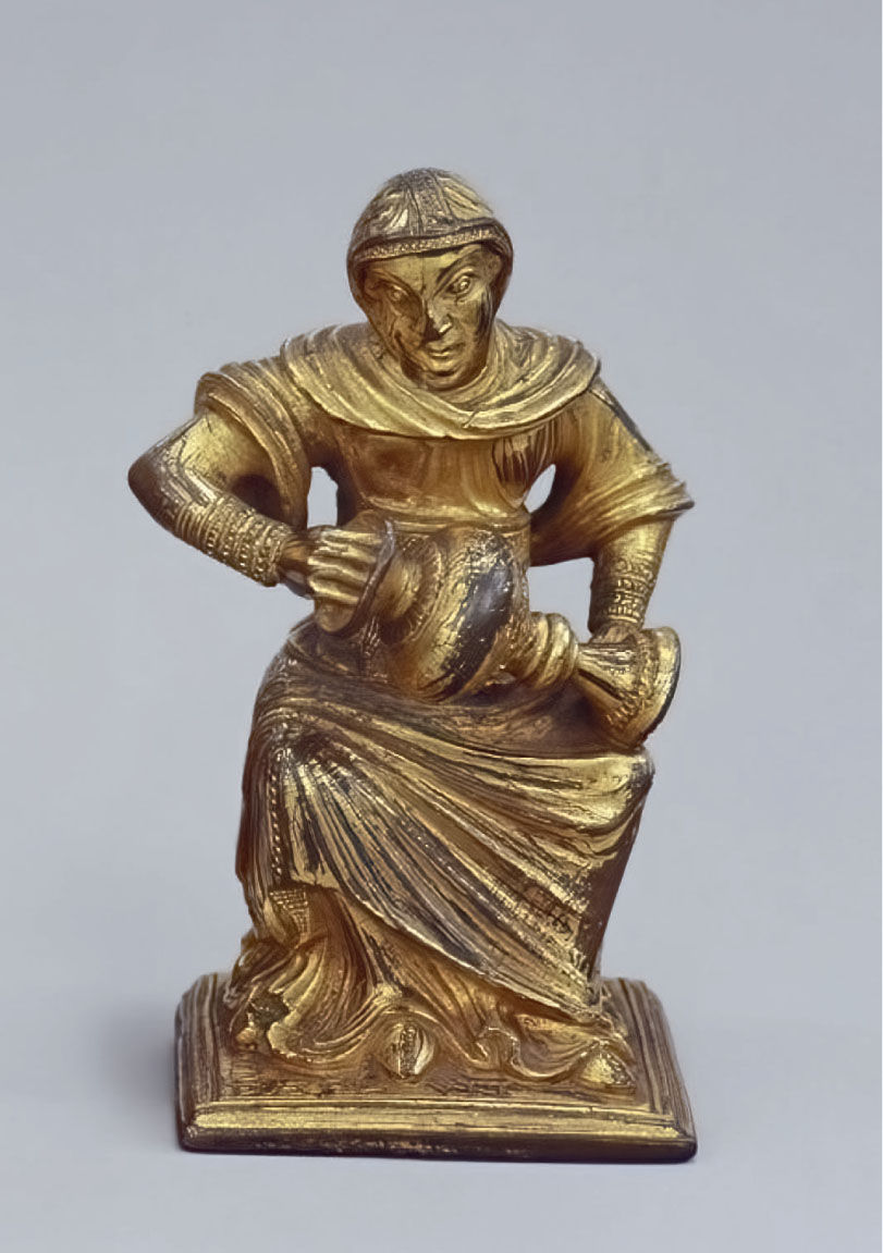13 Personification of Water, ca. 1180, gilded bronze, 10.5 × 5.7 × 4.9 cm. Munich, Bayerisches Nationalmuseum