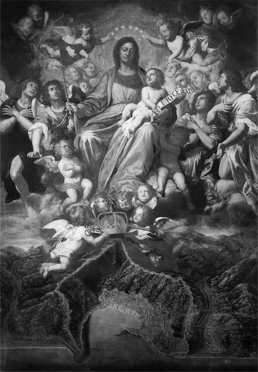 22 Domenico Fiasella, Madonna regina di Genova, 1640 olio su tela, 319 × 219 cm. Napoli, Pietà dei Turchini, già in San Giorgio dei Genovesi