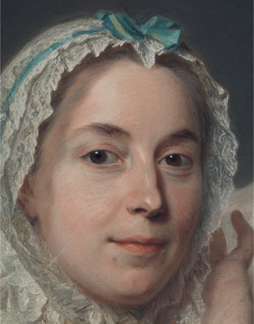 13 
Detail of the face from Maurice-Quentin de La Tour, Mademoiselle Ferrand Meditating on Newton, ca. 1752–1753, pastel on blue paper, mounted on canvas, 74.2 × 60.7 cm. Munich, Bayerische Staatsgemäldesammlungen, Alte Pinakothek
