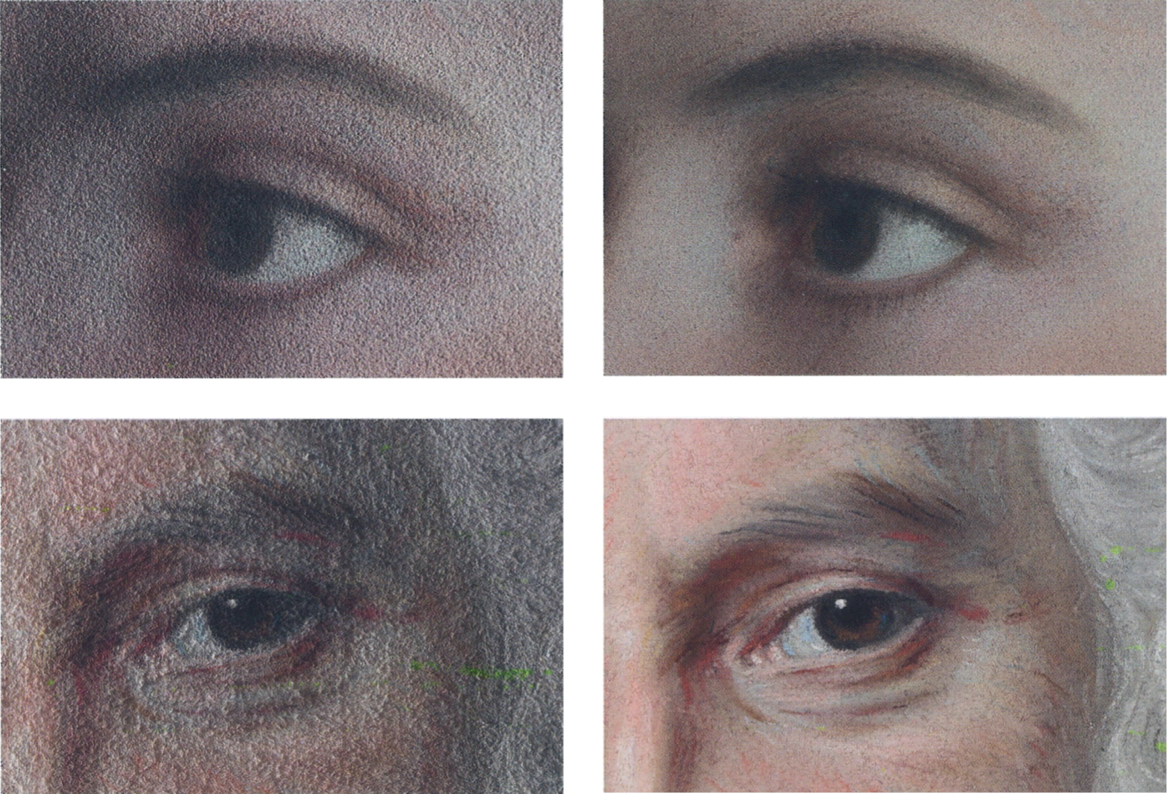 15 
a Detail of the lady’s eye from Jean-Étienne Liotard, The Breakfast (“Portrait d’une Dameprenant du Chocolat”; fig. 9), in raking light; b the same in ordinary lighting; c Detail of the eye from Maurice-Quentin de La Tour, Jean-Baptiste Philippe (fig. 12), in raking light; d the same in ordinary lighting
