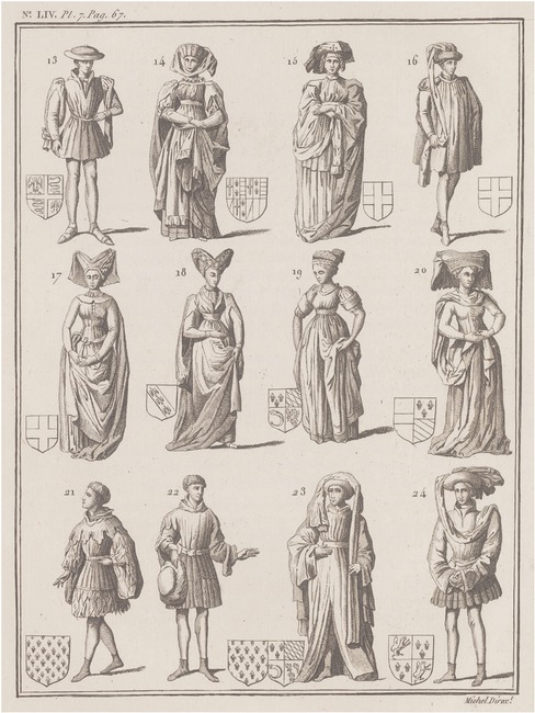 6 Jacob van Gerines, ‘Mourners’ from the Tomb of Louis of Mâle and Margaret of Brabant, Count and Countess of Flanders, and Margaret of Flanders, Duchess of Burgundy, 1453–1455, brass, dimensions unrecorded. Formerly Lille, St. Peter’s Church, engraving from Millin 1790 – 1799 (as in note 19), vol. 5, pt. LIV, pl. 7