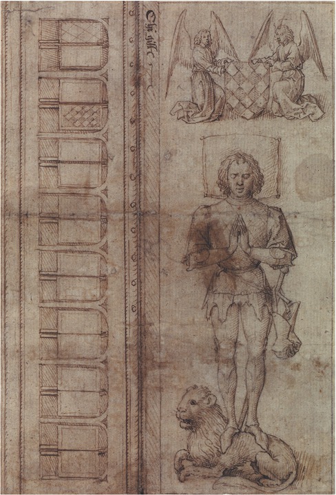 8 Southern Netherlandish, Design for a Funerary Monument, ca. 1490 – 1500, pen and brown ink over preparatory drawing in black chalk, 248 × 166 cm. Dresden, Kupferstich-Kabinett, inv. no. C782