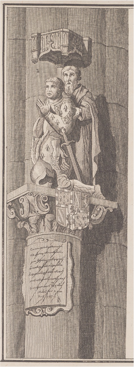 12 Philip the Good, Duke of Burgundy, with a Saint, ca. 1450 (?), stone, dimensions unrecorded. Formerly Lille, St. Peter’s Church, engraving from Millin 1790 – 1799 (as in note 19), vol. 5, pt. LIV, pl. 9