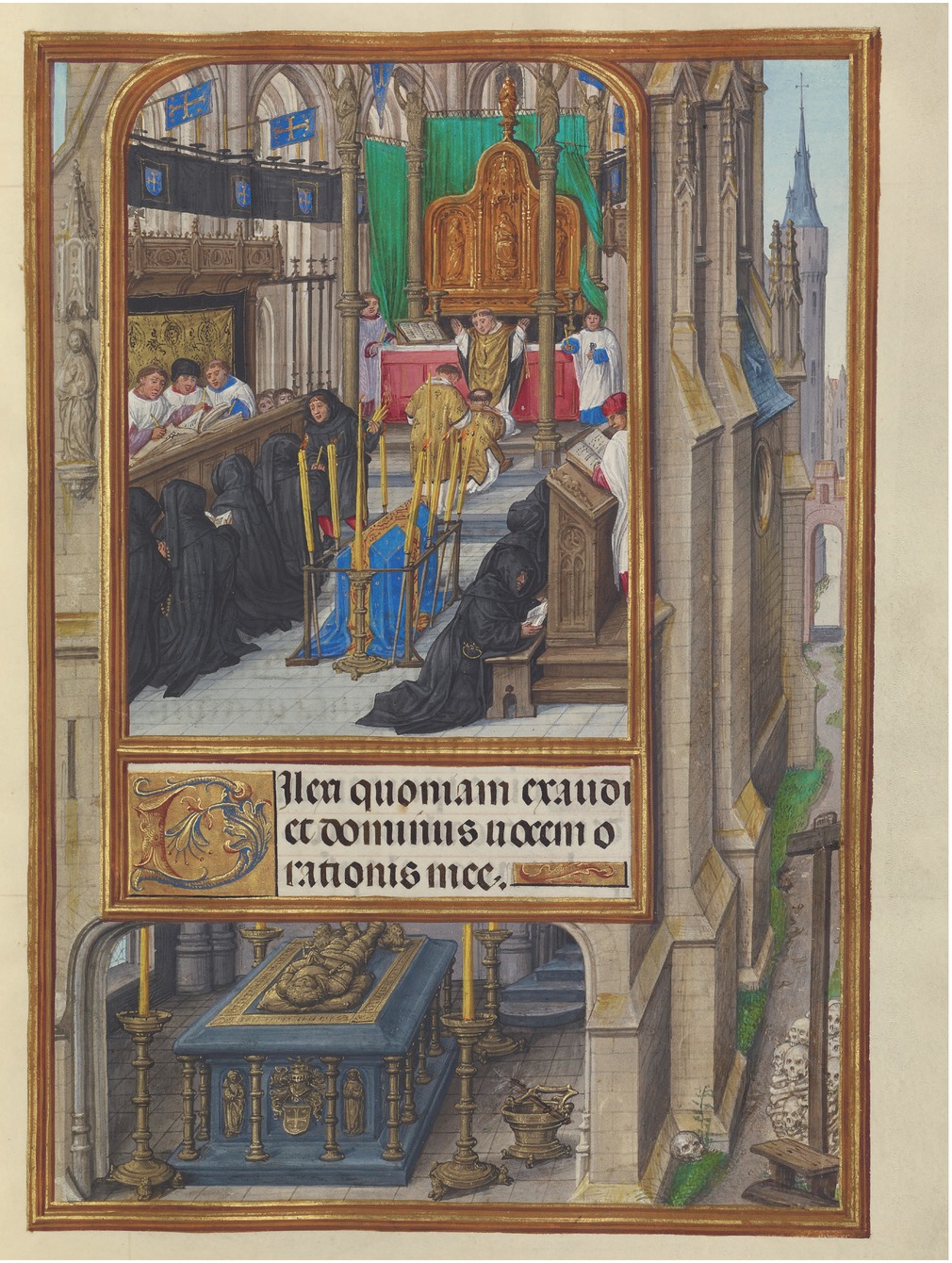 13 Master of James IV of Scotland, Detail from Office of the Dead miniature from the Spinola Hours, fol. 185r, ca. 1510 – 1520, tempera, gold, and ink, 232 × 167 mm (leaf). Los Angeles, The J. Paul Getty Museum, Ms. Ludwig IX 18 (83.ML.114)
