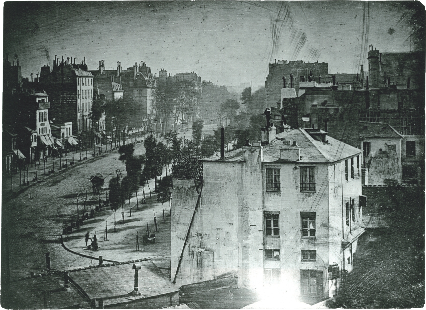 1 
Louis Jacques Mandé Daguerre, Vue du Boulevard du Temple, undated photographic reproduction of a now lost daguerreotype, taken in 1838, as illustrated in Stephen C. Pinson, Speculating Daguerre: Art and Enterprise in the Work of L. J. M. Daguerre, Chicago and London 2012