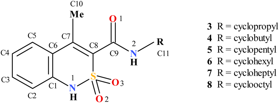 Scheme 3: 
Studied compounds with atom numeration scheme.
