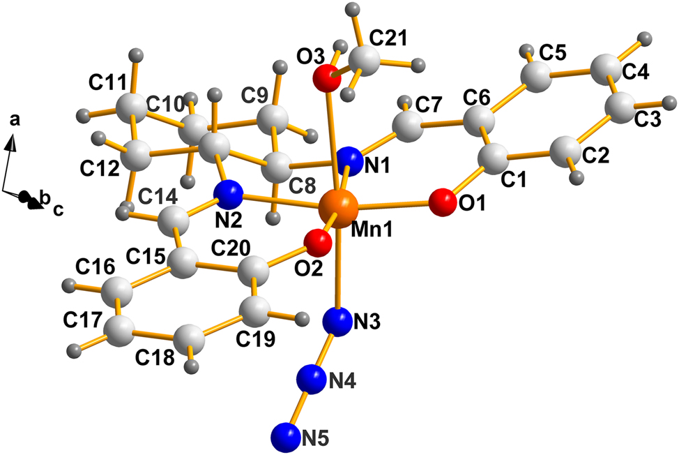 Figure 1: 
A labeled view of the molecule as it appears in the racemic version (I). Atoms C8, C13 and O3 are chiral centers. For more details, see Figure 2.
