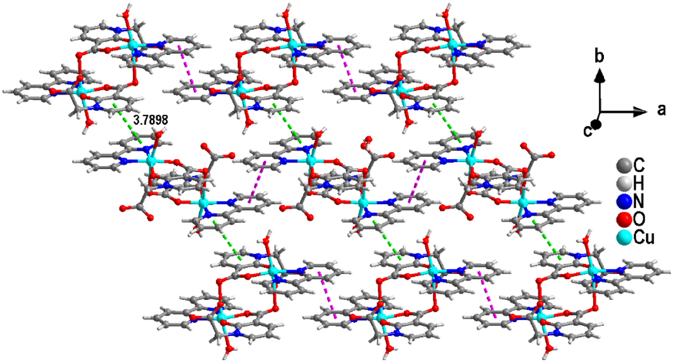 Figure 3: 
The layered structure of complex (1) formed based on another kind of π-π stacking.
