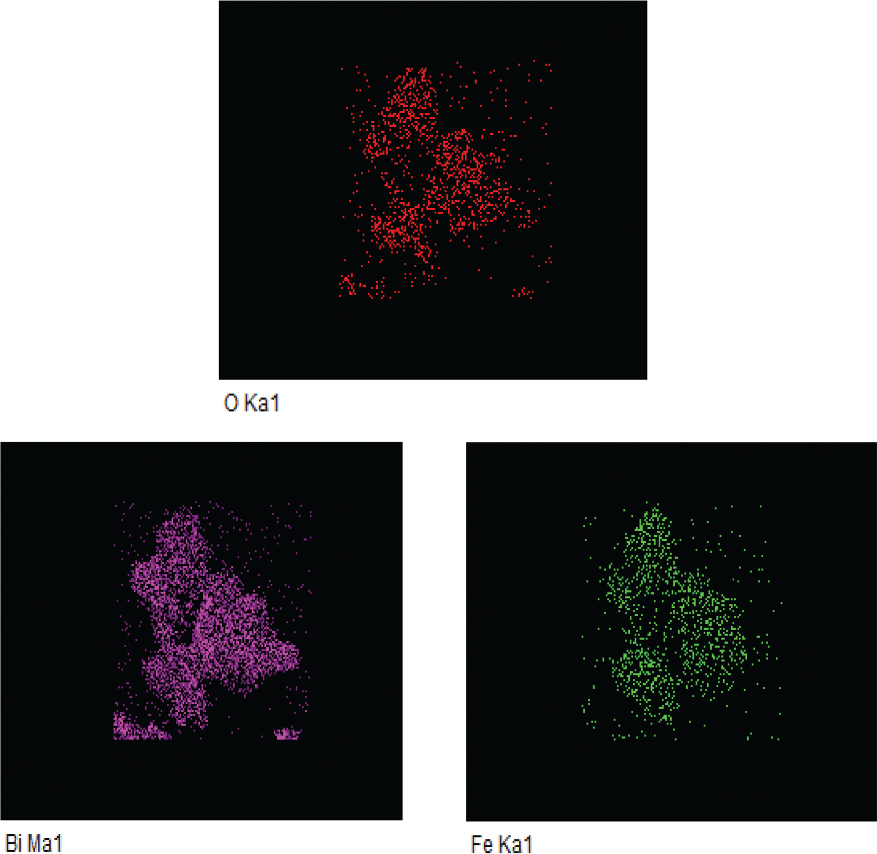 Figure 4: Elemental mapping images of Al-substituted BiAlxFe1−xO3 (x = 0.0) sample.