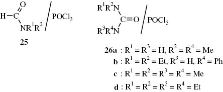 Abb. 1 Allgemeine Formulierung von Vilsmeier-Haack-Addukten und von Addukten aus N,N,N′,N′-Tetraalkylharnstoffen und POCl3.