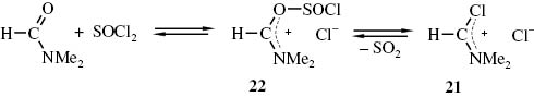 Schema 10 N,N-Dimethyl-chlormethyleniminium-chlorid (21) aus N,N-Dimethylformamid und Thionylchlorid [64].