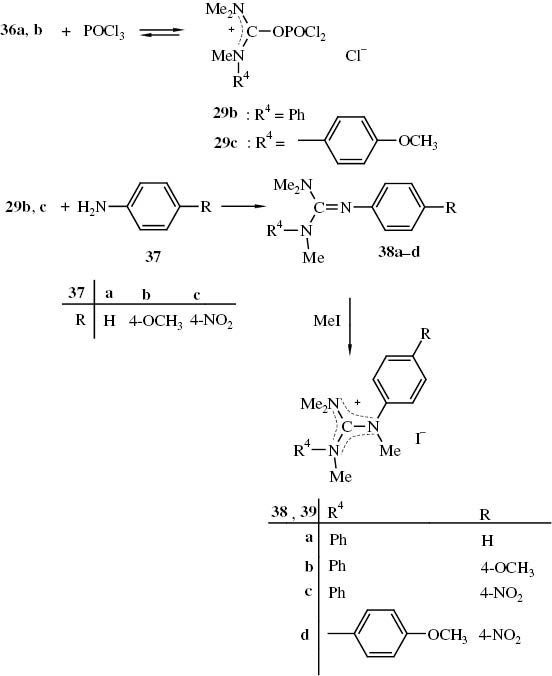 Schema 17 Darstellung N,N′,N″-persubstituierter Guanidine 38 und deren Umwandlung in Guanidiniumiodide 39.