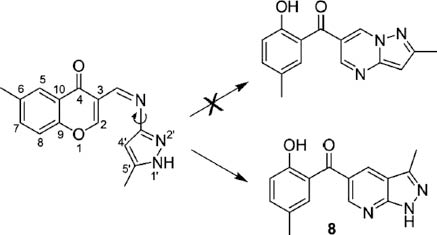 Scheme 2: Formation of pyrazolo[3,4-b]pyridine 8.