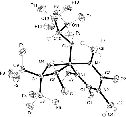 Abb. 6: Das Molekül von Verbindung 20 im Kristall. Ellipsoide stellen 30 %-ige Aufenthaltswahrscheinlichkeit dar.