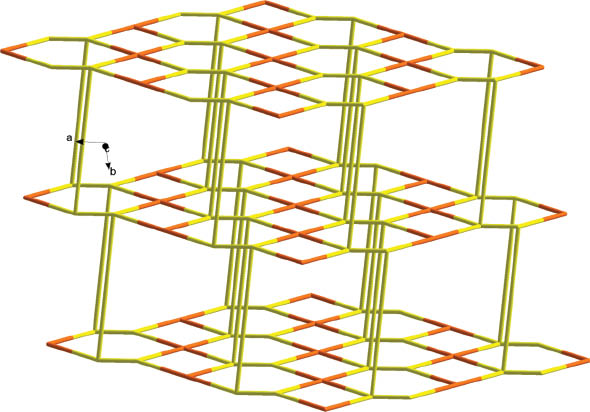 Fig. 4: Topology of the 3D supramolecular structure in the title compound (yellow = Ag; orange = POM).