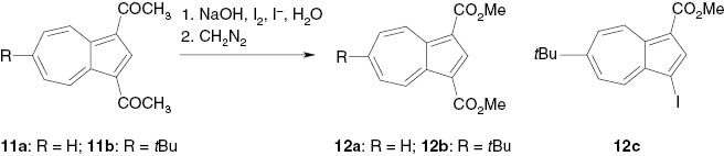 Scheme 3: Preparation of dimethyl azulene-1,3-carboxylates by iodoform splitting.