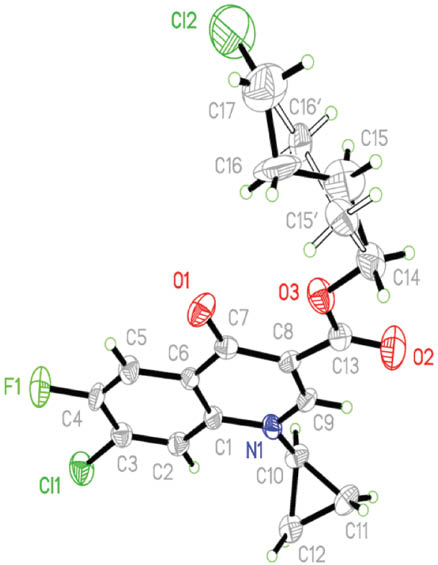 Figure 1: Molecular structure of 2 in the crystal. Both alternatives of the disordered atoms C15 and C16 are shown.