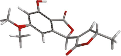 Fig. 4: Aligned two least energy conformations (Σ Boltzmann factors = 0.9985) of (3R,3′S)-isolalarone (2), according to ab initio calculations with Spartan‘14 (DFT B3LYP, 6-311G*).