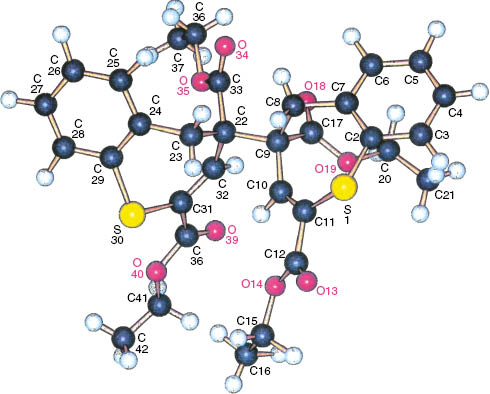 Fig. 2: Molecular structure of meso-5 in the crystalline state (Schakal plot).