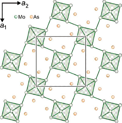 Fig. 2: The crystal structure of Mo5As4 (structure type Ti5Te4); the MoMo8 cubes are shaded.