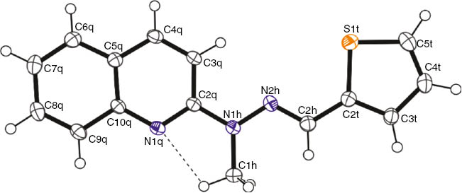 Fig. 2: Molecular structure of 4 in the crystal with the intramolecular hydrogen bond. Displacement ellipsoids are drawn at the 50% probability level, H atoms as spheres with arbitrary radii.