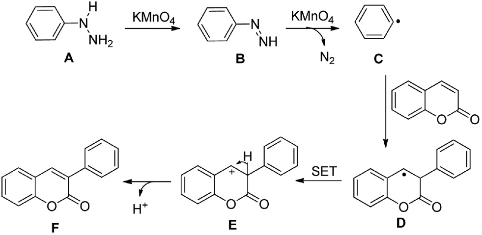 Scheme 2: Plausible reaction mechanism for the formation of 3-arylcoumarin.