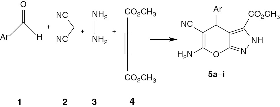 Scheme 1: Synthesis of pyrano[2,3-c]pyrazoles using CeO2 NPs.